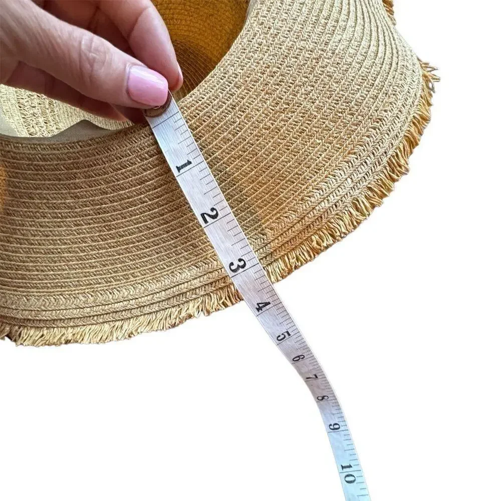 Women's Beige Straw Sun Hat Wide Brim Frayed Lightweight One Size